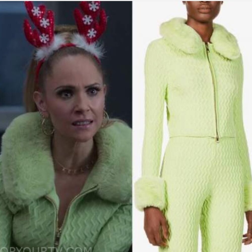 House of Sunny Green Peggy Cardigan worn by Keeley Jones Juno Temple Ted Lasso